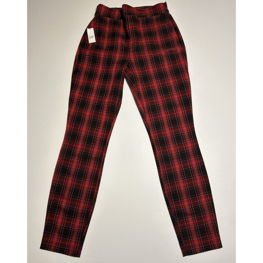 Gap Women’s High Rise Skinny Ankle Pants Red Plaid Stretch Size 4 26X28 NWT!!
